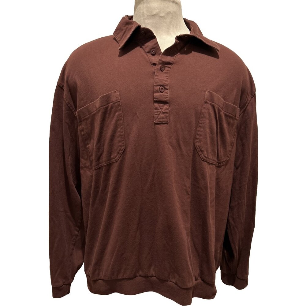 Vintage John Blair Collared 4-Button Polo Long Sleeve Shirt 2XL TL 2 Pockets
